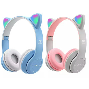 Casque sans fil portable P47 à <span class=keywords><strong>bandeau</strong></span>, super stéréo, pour sports de plein air, jeux, avec microphone, batterie <span class=keywords><strong>LED</strong></span>, design oreilles de chat, vente chaude - Product Image 1