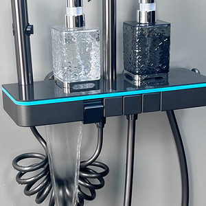 Ensemble <span class=keywords><strong>de</strong></span> panneau <span class=keywords><strong>de</strong></span> <span class=keywords><strong>douche</strong></span> moderne en laiton, finition chromée, montage mural, poignée unique, commande thermostatique coulissante, surface polie, douce - Product Image 2