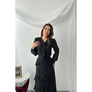 Ensemble de robes de soirée en mousseline de soie noire à volants en gros - Product Image 3