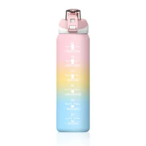 2023 Fitness Tijd Maker Tritan Bpa Gratis Plastic Eiwit Custom Logo 32Oz 1000Ml 1 Strooisel Motiverende Waterfles Voor Sport