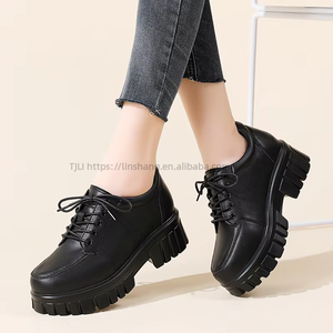 Zapatos de Mujer con Suela Gruesa, Estilo Coreano, Versátiles, de Piel, con Suela Gruesa, Estilo Británico, a la Moda, Primavera - Product Image 3