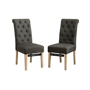Juego de 2 Sillas de Comedor DB Habit Tufted Parsons, Tapizadas en Tela Color Carbón, Patas de Madera Maciza, Diseño Minimalista, Muebles para el Hogar - Product Image 1