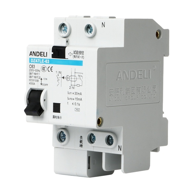 ANDELI Elcb Circuit Breakers DZ47LE-63 1P+N Circuit Breaker Single-pole