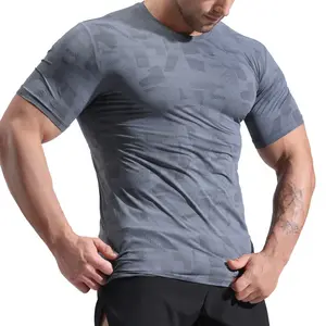 Camiseta de nylon Ice Silk de manga curta para corrida ao ar livre, moda esportiva de secagem rápida, roupas de treino para homens musculares europeus e americanos, 2023