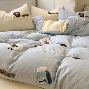 Housse de couette en coton 150x200x230 cm, broderie appliquée, usage domestique, lavable, taille simple - Product Image 1