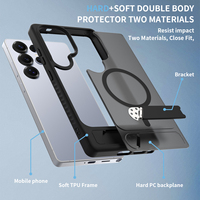 Coque de téléphone portable pour S25 Ultra, magnétique, givrée, semi-transparente, TPU+PC, antichoc, étanche, anti-traces de doigts, avec support intégré