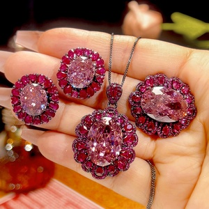 High Quality Eco-friendly Copper Female Jewelry <b>Set</b> 13*18-10-12mm Dried Rose Zircon Black Gold Plated Necklace <b>Earrings</b> Ring <b>Set</b> - Product Image 3