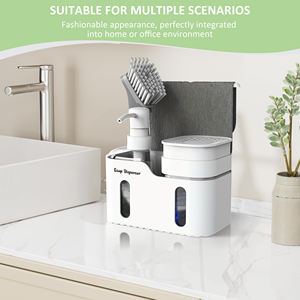 Unité distributeur de savon en plastique personnalisée - Design à double sortie pour plans de travail de cuisine avec porte-épon - Product Image 5