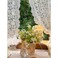 Rideau de gaze brodé beige de style crème rétro avec bords ondulés et rideau de séparation européen en dentelle de style court