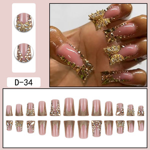 <span class=keywords><strong>Faux</strong></span> <span class=keywords><strong>ongles</strong></span> à presser transfrontaliers, style français, forme bec de canard, avec strass dorés et motifs papillon, pour nail art - Product Image 3