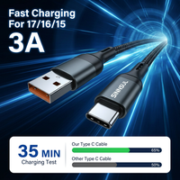 Câble de charge rapide USB A vers USB C en nylon tressé 3A 1M, cordon de chargeur de type C durable pour téléphones mobiles Samsung Xiaomi Android