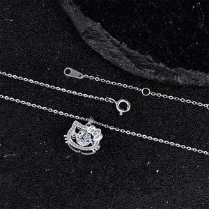 S925 Sterling Silver Necklace with Lovely <b>Cats</b> Head Moissanite Necklace - Product Image 4