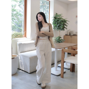 Pantalones de mujer de alta calidad de lana de pierna ancha con cordón elástico detalle de costura resaltada cintura alta hecho en Vietnam - Product Image 4