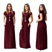 Robe longue d'été élégante pour femme, à manches courtes, avec poches, robe décontractée unie, robe trapèze grande taille pour femme