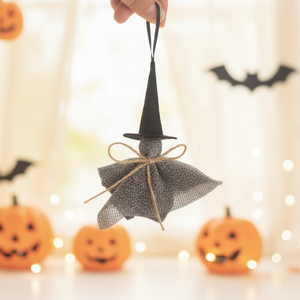 Adorno Colgante de Bruja Espeluznante para Halloween, Sombrero de Bruja de Fieltro Negro, Decoración para Árbol de Interior, Hecho a Mano, Reutilizable, Personalizado - Product Image 1