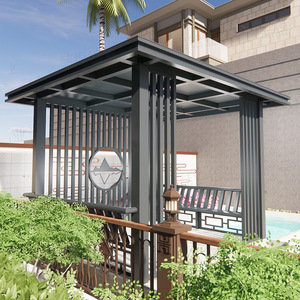 Estructura de aluminio marrón para exteriores con persianas, iluminación LED, cortinas de privacidad, diseño moderno, impermeable, resistente al viento, para jardín, patio, patio trasero - Product Image 5