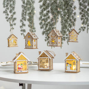 2025 adorno de escritorio de Navidad rústico modelo de casa de madera brillante Mini árbol de Navidad estatuilla batería nuevo estilo Decoración - Product Image 2
