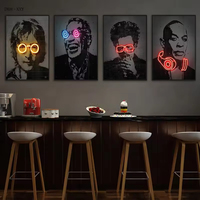 Moderne néon pop rappeur star affiche Hip Hop artiste personnage Art cadre en bois peinture mode impression sur toile art mural