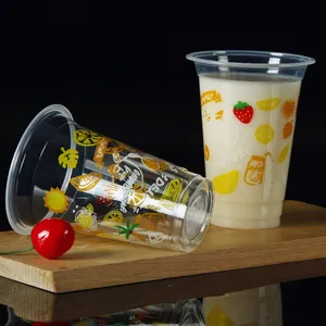 12oz Plastic Oem Brand milkshake Cups 90mm Diâmetro PP Clear Logo Printing plástico PET Slush Ice Cups com logotipo personalizado