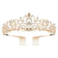 Diadème Couronne Personnalisé en Cristal Doré, Élégante Couronne de Princesse avec Peignes pour Femmes Filles Mariage Bal Fête d'Anniversaire