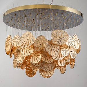 Luminaires <span class=keywords><strong>de</strong></span> projet, lustres personnalisés, LED, métal, feuilles <span class=keywords><strong>de</strong></span> <span class=keywords><strong>palmier</strong></span> dorées, <span class=keywords><strong>luminaire</strong></span> <span class=keywords><strong>de</strong></span> plafond pour hall d'hôtel, villa - Product Image 4