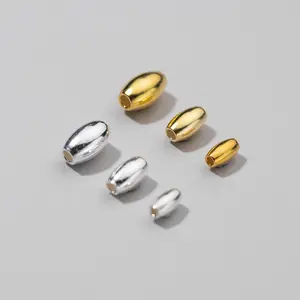 Accessori per gioielli fai da te all'ingrosso Smooth 925 Sterling Silver Olive Bead ovale Rice Spacer Bead