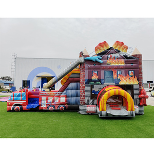 Combo de Obstáculos Inflables con Temática de Camión de Bomberos, Tobogán Inflable con Temática de Rescate de Bomberos para Niños, Alquiler Comercial para Carnavales al Aire Libre - Product Image 2