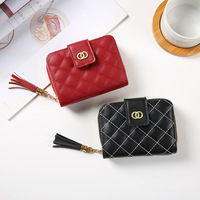 Dompet kulit ramping Mini murah kecil minimalis baru untuk wanita perempuan wanita dompet gaya rumbai tipis