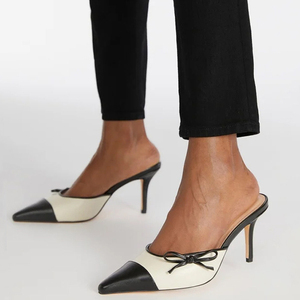 Nouvelles sandales à nœud latéral pour femme, grande taille 45, sexy, à talons aiguilles, bout pointu, style mules patchwork - Product Image 1