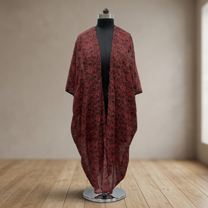 Robe longue en mousseline à imprimé floral, col en V, manches trois quarts, ourlet asymétrique, style décontracté d'été - Product Image 3