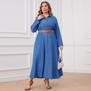 Robes en jean grande taille de haute qualité pour femmes Robes longues trapèze à manches longues et revers décontractés pour femmes <span class=keywords><strong>Robe</strong></span> en jean pour dames - Product Image 3