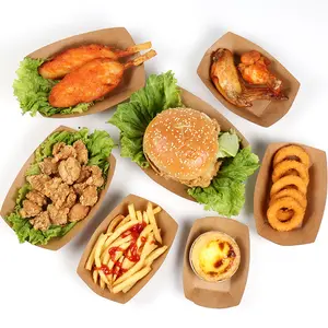 Eco Friendly Takeaway Kraft Corrugado Empilhável Papelão Papel Fast Food Carne Snack Hotdog Bandeja Para Frango