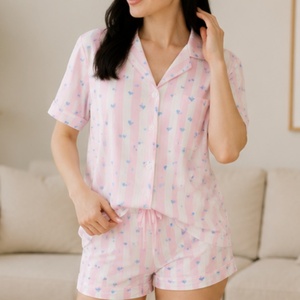 High Quality <strong>Nighty</strong> for Ladies Sexy Hot Elegant Women's 2pcs Bamboo Pajamas Set Summer Short Sleeve Sleepwear Women Loungewear - Product Image 2