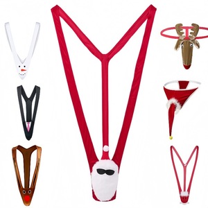 Lencería de Poliéster con Temática de Santa Claus <span class=keywords><strong>para</strong></span> <span class=keywords><strong>Hombre</strong></span>, Estilo Europeo Americano, Body con Cuello en V, Diseño de una Pieza, ODM Disponible, Envío Directo - Product Image 2