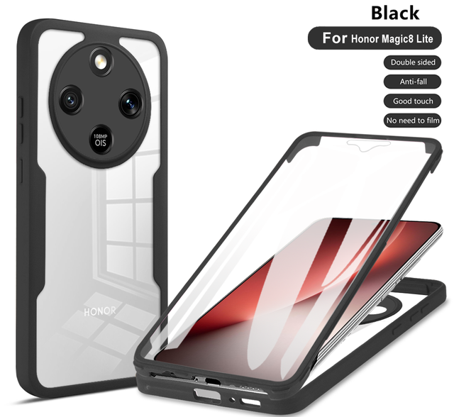 360 Degree Full Cover Case Phone Case For Honor Magic 8 Lite/X9d/X70 Clear Tpu+acrylic+pet Front Screen Protector