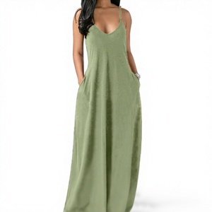 Women's Flowy <strong>Strapless</strong> Maxi Dress - Solid Color Beach Cover Up, V-Neck Casual <strong>Sundress</strong> - Product Image 4