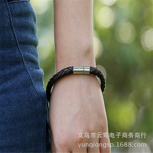Leather Braided <b>Bracelet</b> 6Mm Single Layer Magnetic Clasp Black 18Cm 20Cm Fashion Jewelry For Men Women - Product Image 1