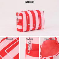 Pochette cosmétique en toile rayée personnalisée, trousse de maquillage brodée, organiseur de voyage à fermeture éclair pour femmes