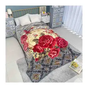China factory double size Korean style thick printed Yiwu 2ply 6pcs 8kg warp raschel minky blanket for winter