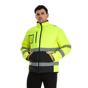 Jaket Reflektif pria wanita kustom jaket tahan angin tahan air Hi Vis seragam pelindung keamanan tugas lalu lintas visibilitas tinggi