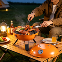 Barbecue Premium OEM d'extérieur avec fenêtre de visualisation, gril de table de jardin, petit, portable, pliable, en acier, sur chariot, en porcelaine