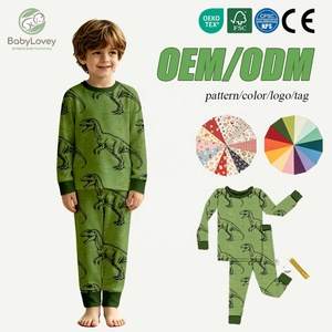 <span class=keywords><strong>Pigiama</strong></span> in Bambù per Bambini Babylovey, Stampa Dinosauro, Tessuto Organico, Maniche Lunghe e Pantaloni, Set per Bambini, ODM Senza Tasse, Basso MOQ - Product Image 1