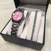 CHENXI 003A Nouvelles Combinaisons avec Bracelet Chaîne Diamantée + Coffret Cadeau Exquis, Ensemble Montre Luxe 2 Pièces Tendance, Cadeaux pour Femmes