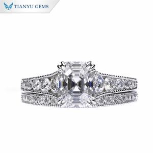 Tianyu Gems Asscher Cut Moissanite Diamant DEF VVS1 6.5*8mm 10k 14k 18k Solide Or Blanc Bijoux Bague Ensemble pour les Femmes - Product Image 1