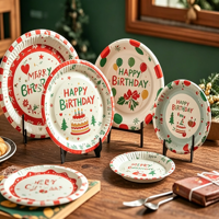 Assiette en papier jetable minimaliste et écologique avec motif et couleur personnalisés, technique d'émail pour les fêtes
