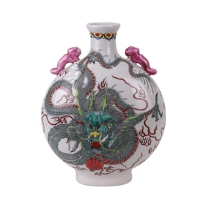 RZSY31-A Vase en porcelaine Famille Verte de Jingdezhen, peint à la main, en forme de flacon lune avec motif de dragon <span class=keywords><strong>vert</strong></span> - Product Image 1