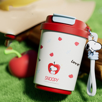 Mug à café Snoopys en acier inoxydable avec intérieur en céramique, gobelet isotherme à double usage, couvercle rabattable, tasse à eau portable avec cordon de dessin animé