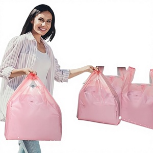 ถุงเสื้อยืดสีชมพู HDPE รีไซเคิลได้ หูหิ้วยาว พิมพ์ออฟเซ็ต ขอบข้างพับได้ สำหรับสินค้า ขอบคุณ บรรจุภัณฑ์อาหารเกรดอาหาร - Product Image 1