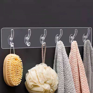 Hot Sticky 6 <strong>Hooks</strong> Kitchen Bathroom <strong>Wall</strong> <strong>Hooks</strong> Strong Adhesive Crystal Row Rail Drawing <strong>Hooks</strong> Kitchen <strong>Wall</strong> <strong>Hooks</strong> - Product Image 1