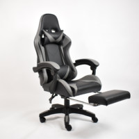 Silla de Computadora Moderna con Asiento de Cuero Negro y Gris, Ajustable en Altura, Ergonómica para Juegos